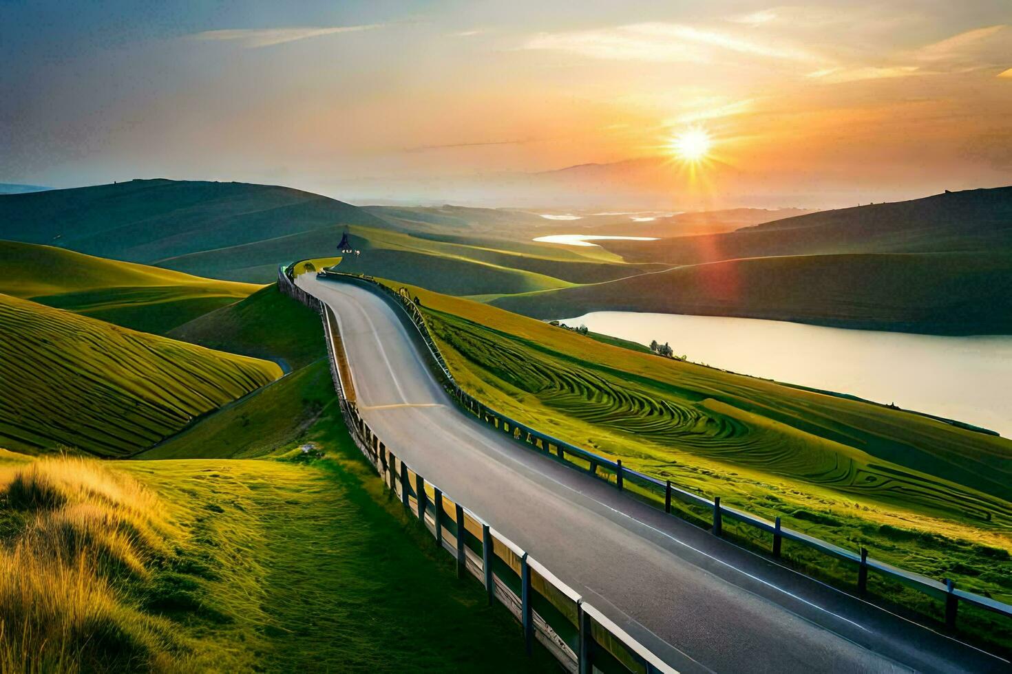 the road to the sunset. AI-Generated photo