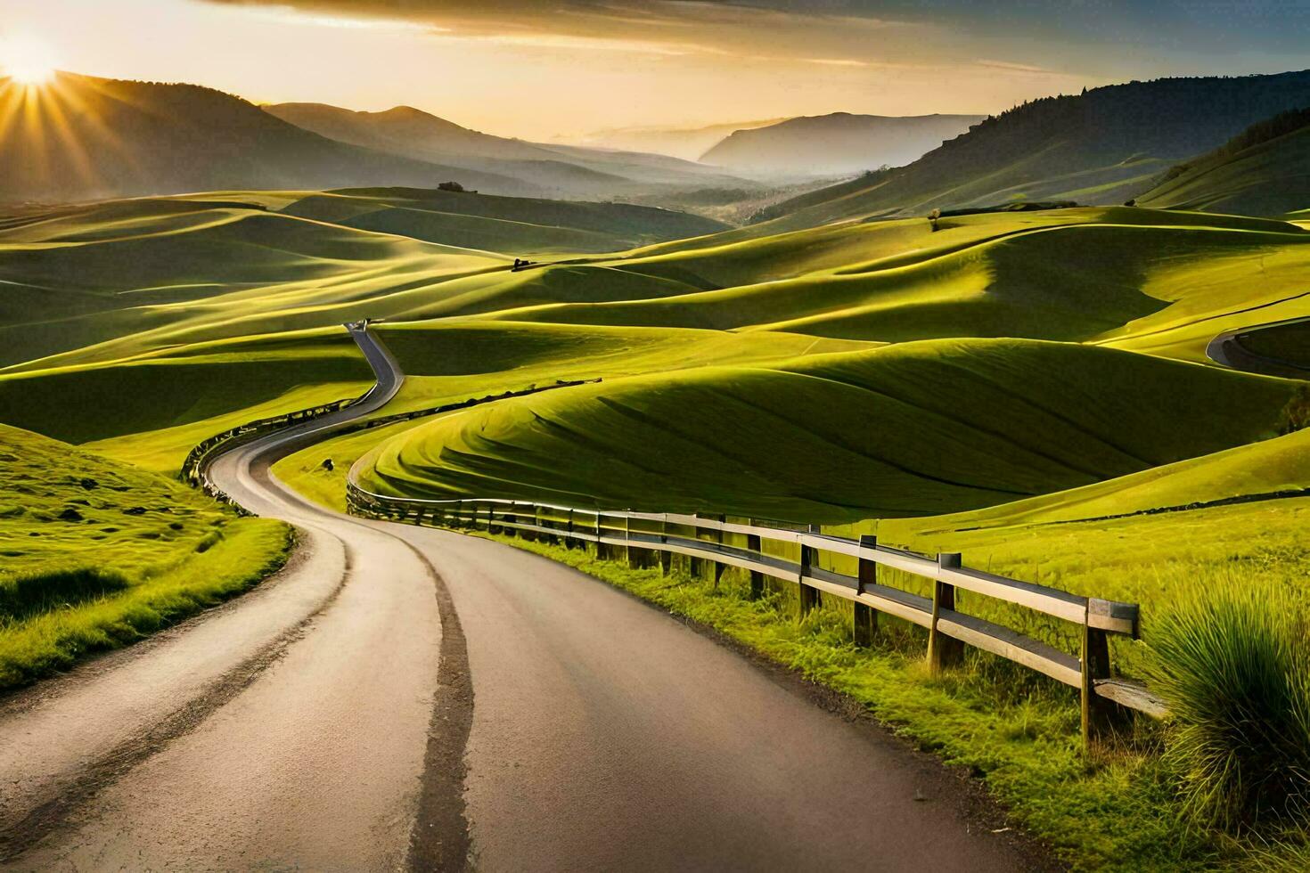 the road to the sunset. AI-Generated photo