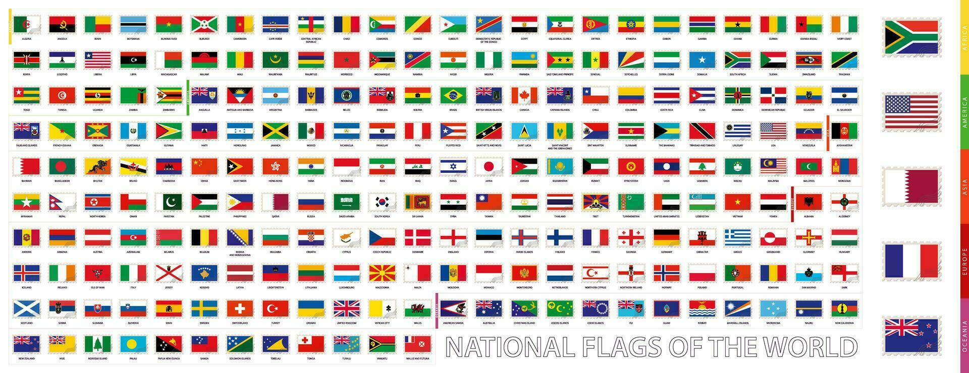 Postage Flag Set, national Flags of the World. vector