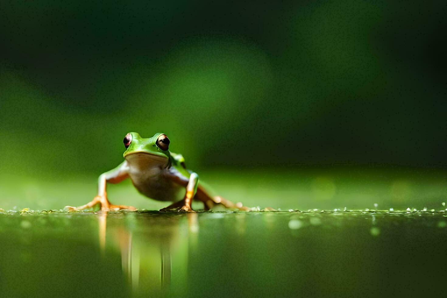 a frog sitting on the water surface. AI-Generated photo