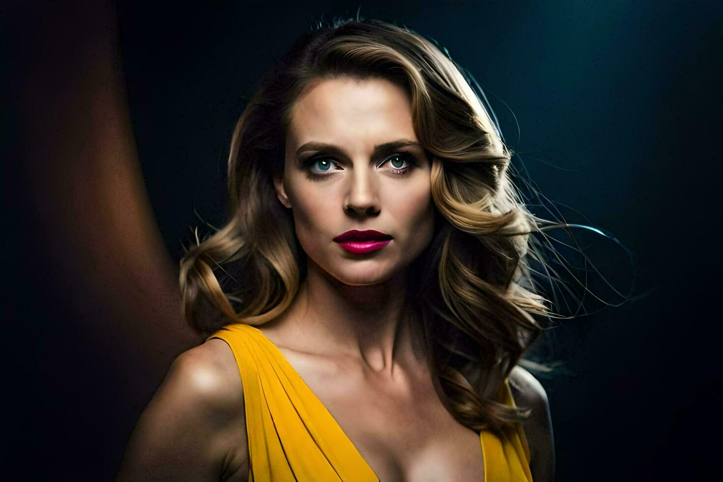 a beautiful woman in a yellow dress. AI-Generated photo