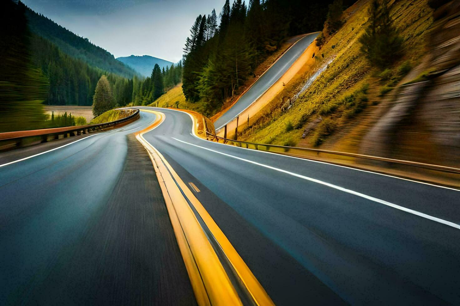 a long exposure photo of a winding road. AI-Generated