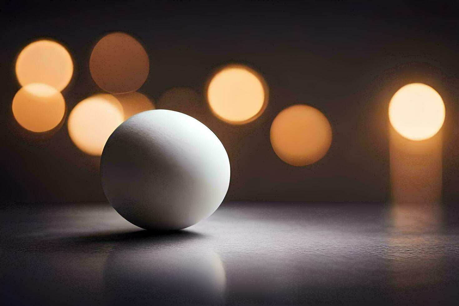 a white egg is sitting on a table in front of a blurry background. AI-Generated photo
