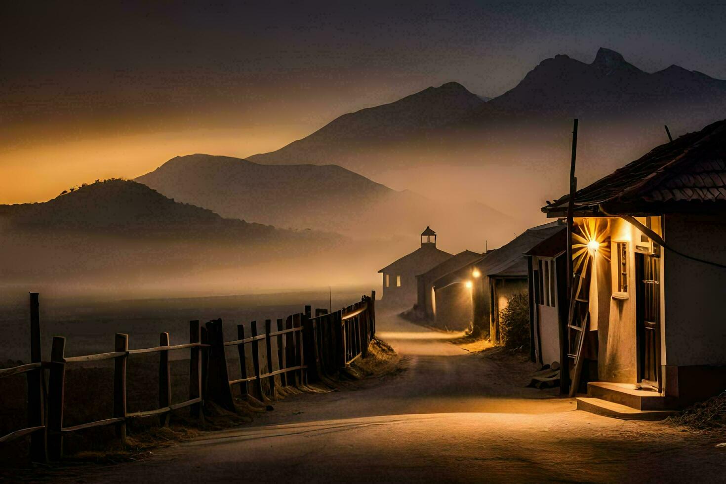 a foggy road in the mountains at night. AI-Generated photo
