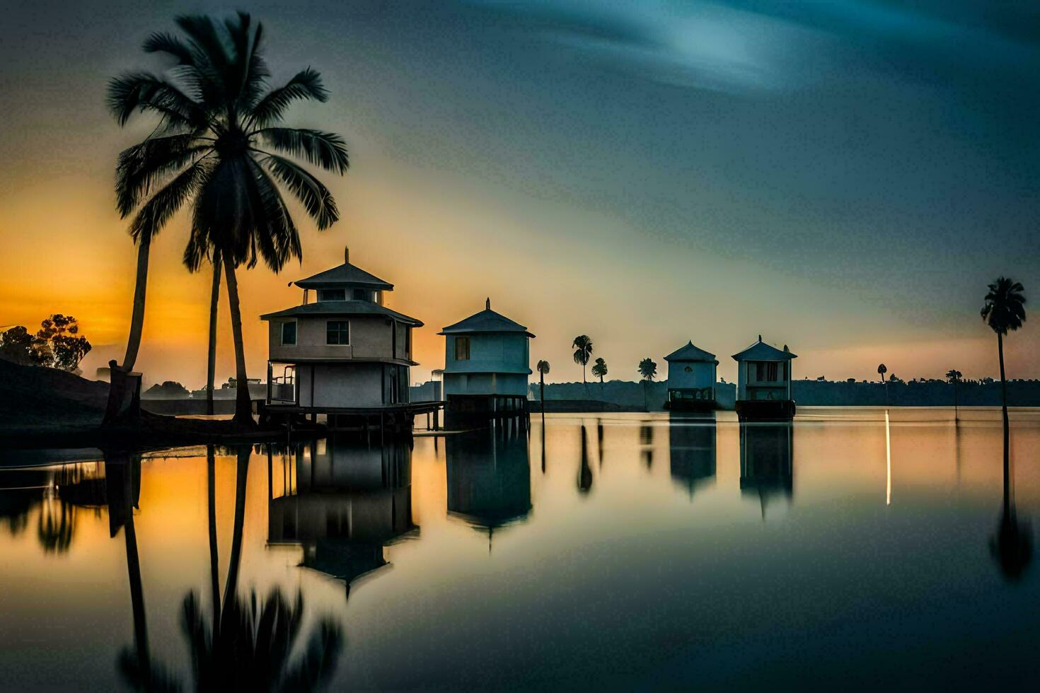 sunset by rajesh kumar - nature landscapes water reflections, water, water reflections,. AI-Generated photo