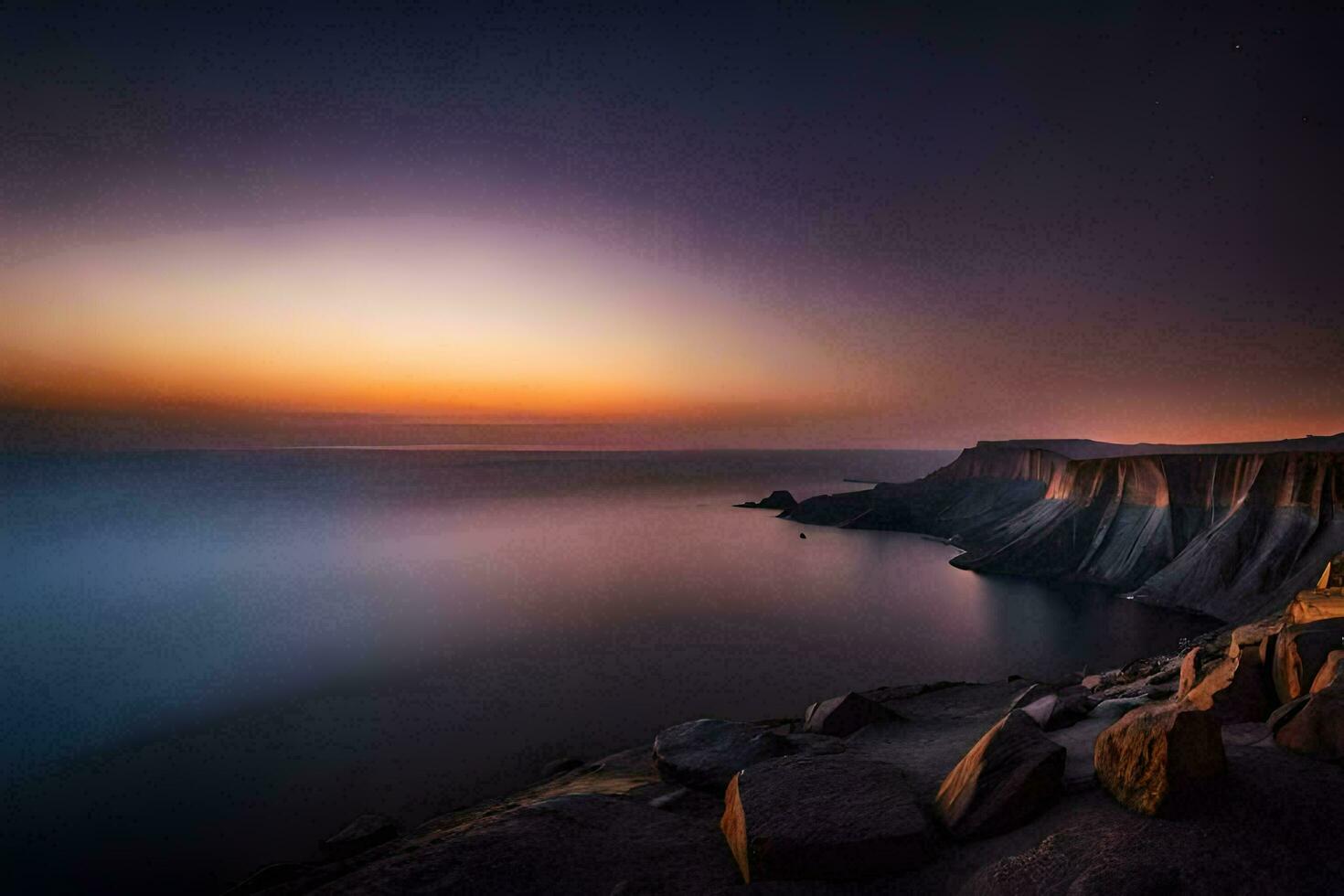 the sunset over the ocean and cliffs. AI-Generated photo