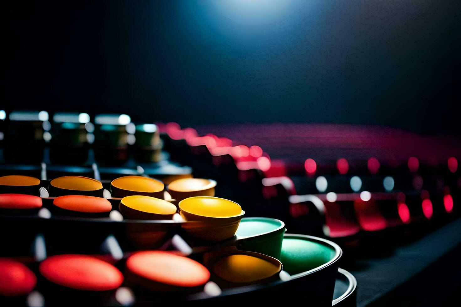 a close up of a row of colorful cups. AI-Generated photo