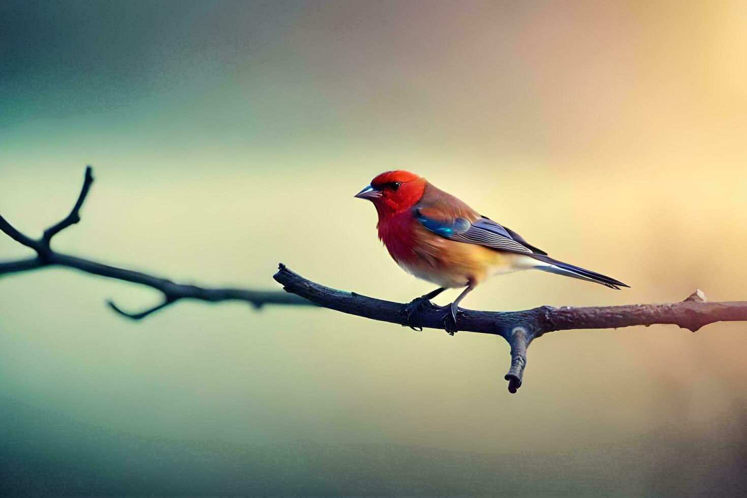 a red bird sitting on a branch in the sun. AI-Generated photo