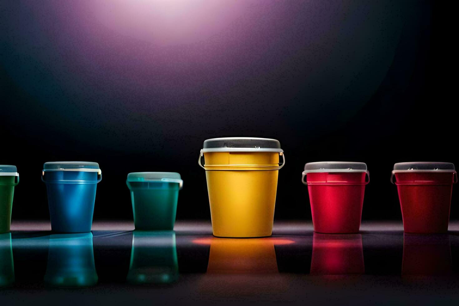 a row of colorful cups on a black background. AI-Generated photo