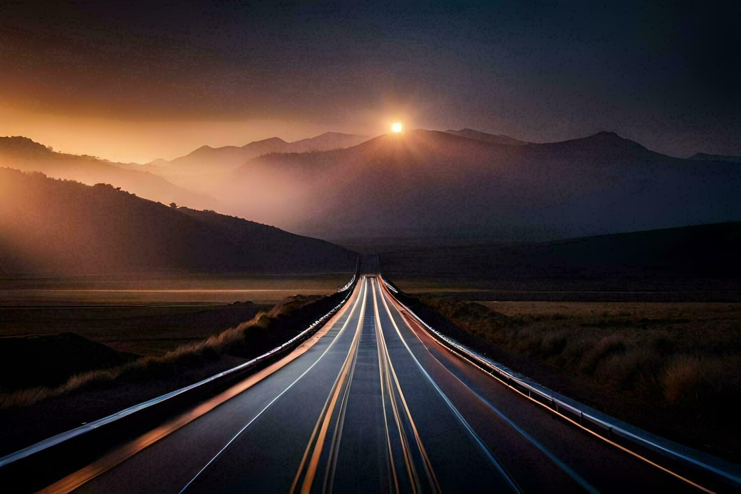 un largo exposición fotografía de un la carretera en el desierto. generado por ai foto