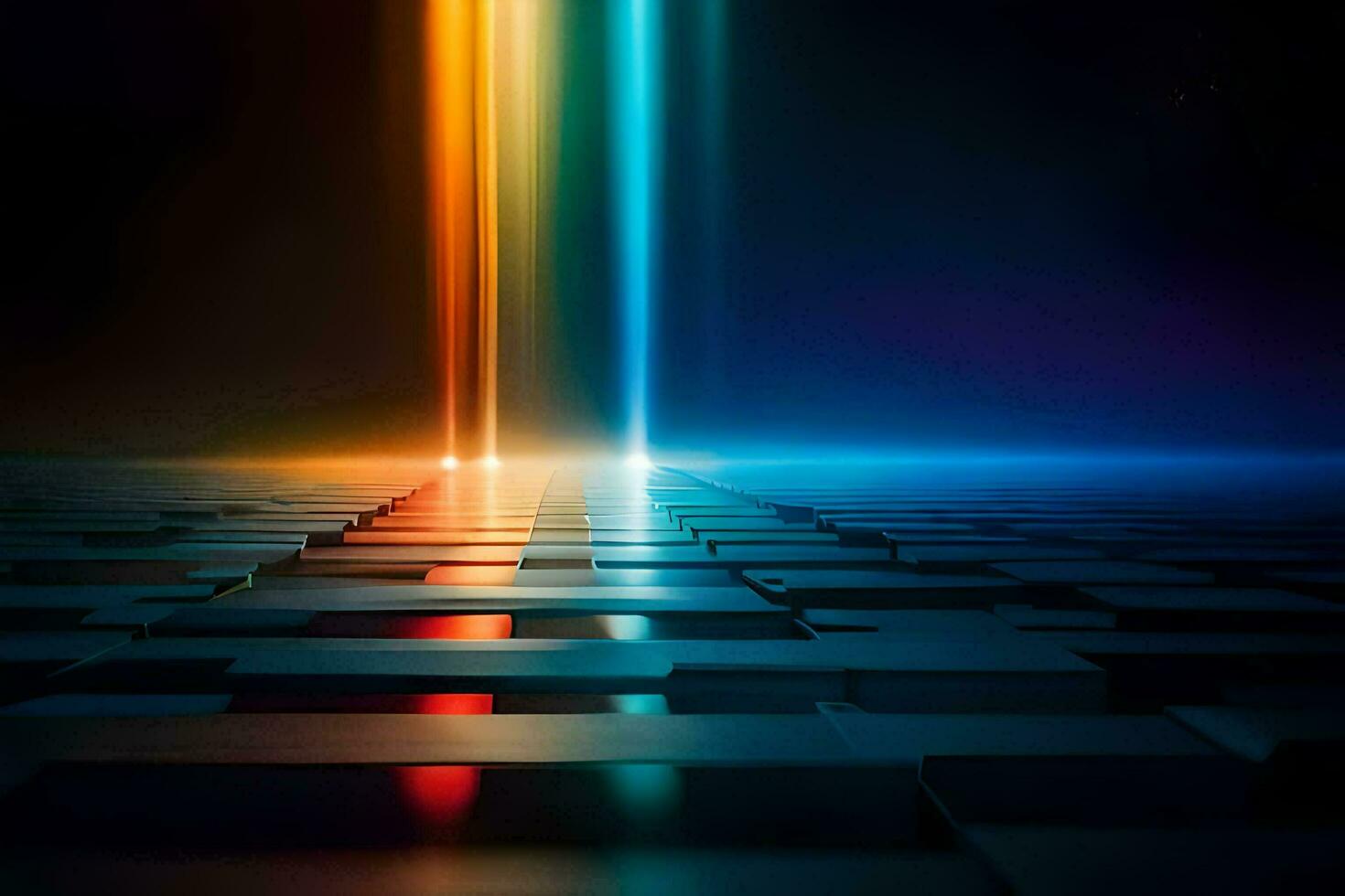 a colorful light beam shining through a dark room. AI-Generated photo
