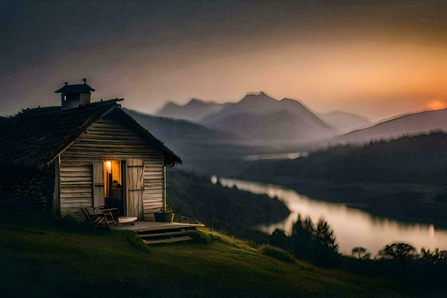 the cabin in the woods by person. AI-Generated photo