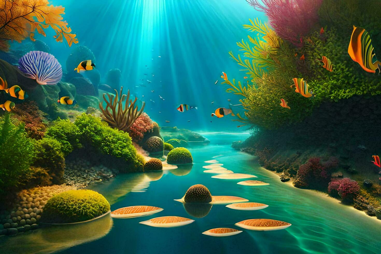 underwater scene with fish and coral reefs. AI-Generated photo