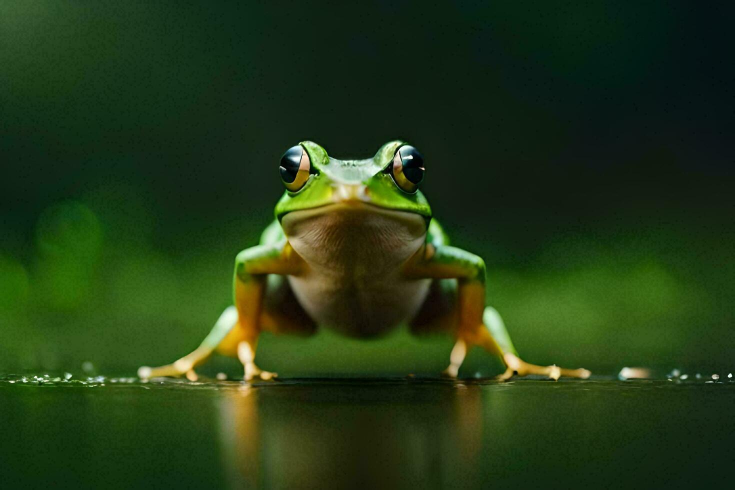a frog sitting on the ground with a green background. AI-Generated photo