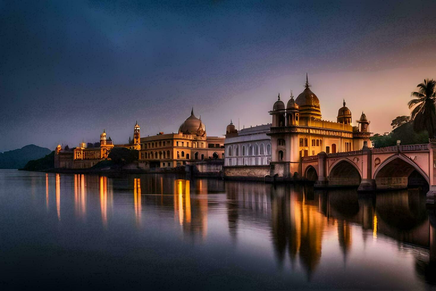 the palace of udaipur at dusk. AI-Generated photo