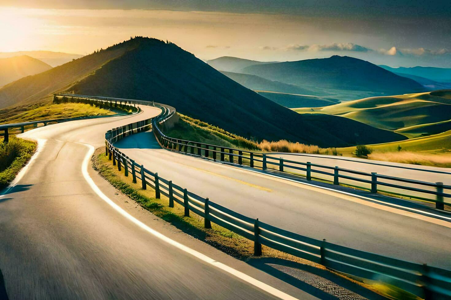 a winding road in the mountains. AI-Generated photo
