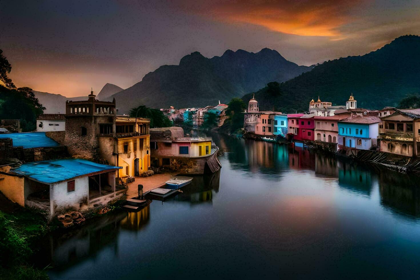 foto fondo de pantalla el cielo, montañas, río, India, el ciudad, el río, Indiana. generado por ai