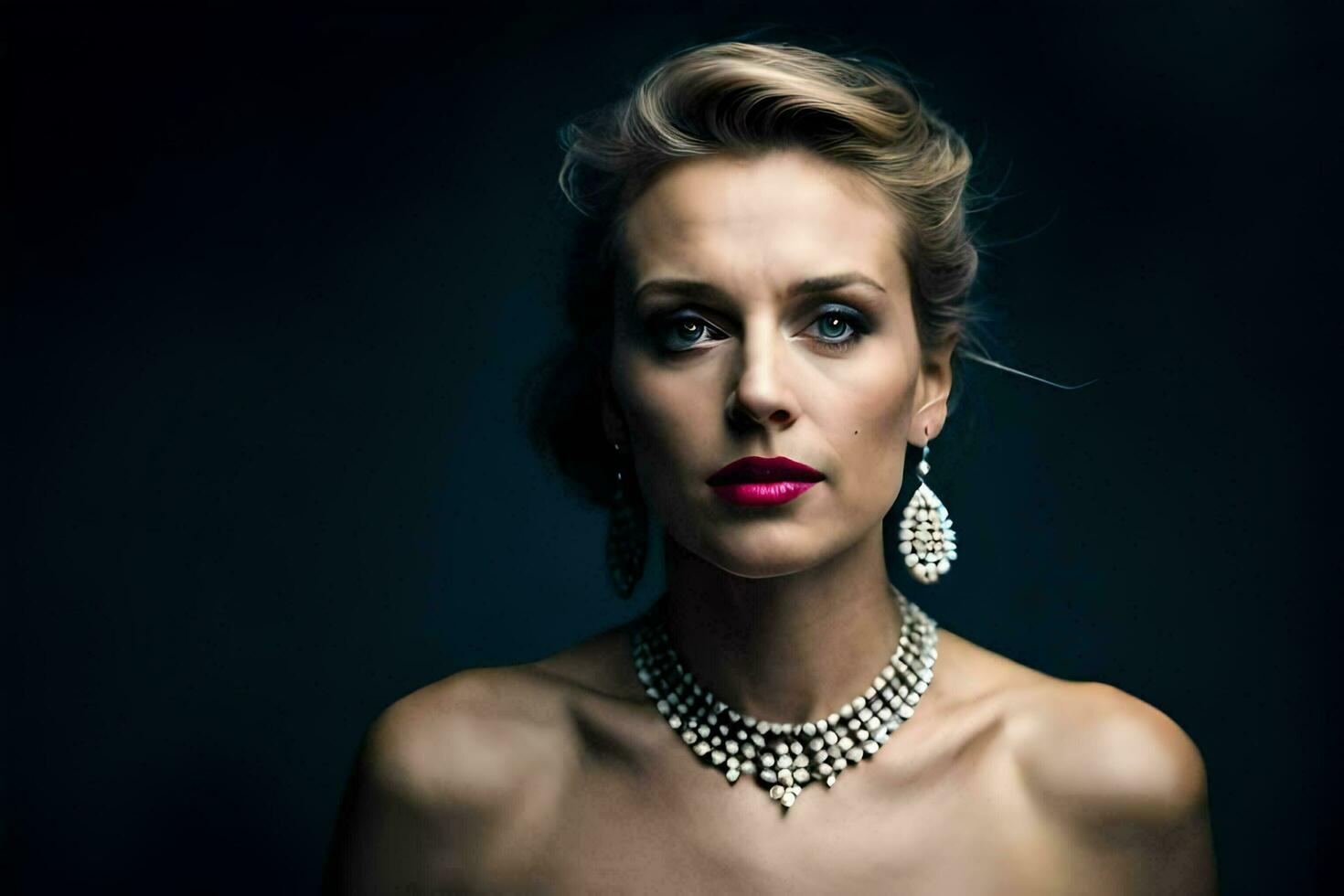 a beautiful woman with a necklace and earrings. AI-Generated photo