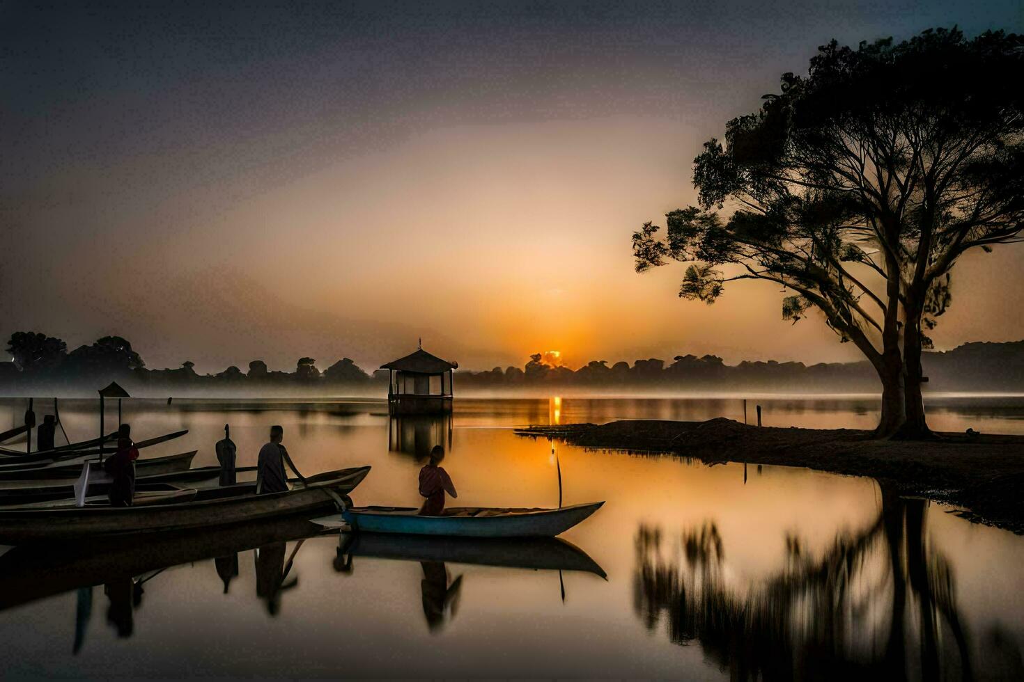 sunrise over the lake. AI-Generated photo