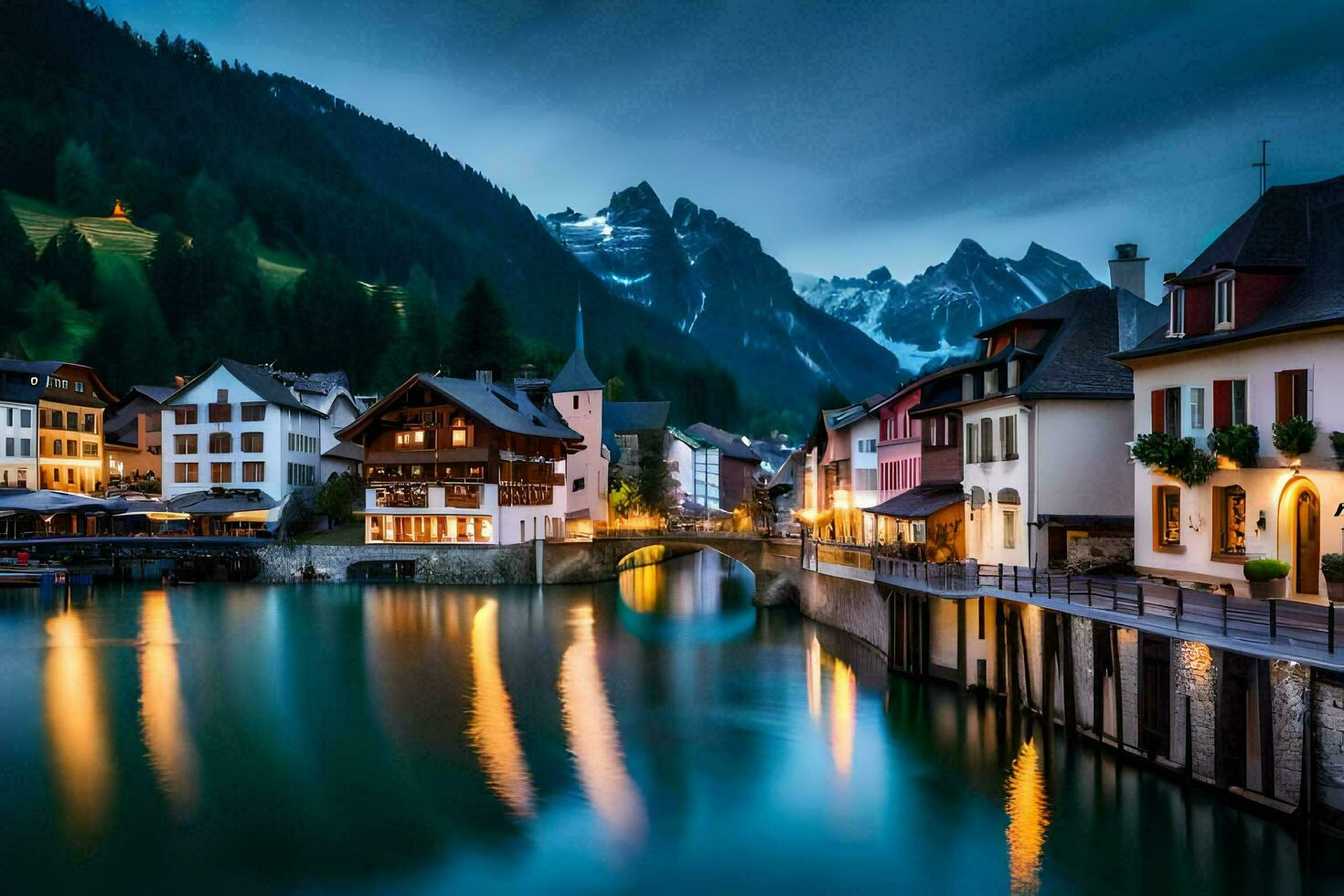 the town of altenburg in the alps at night. AI-Generated photo