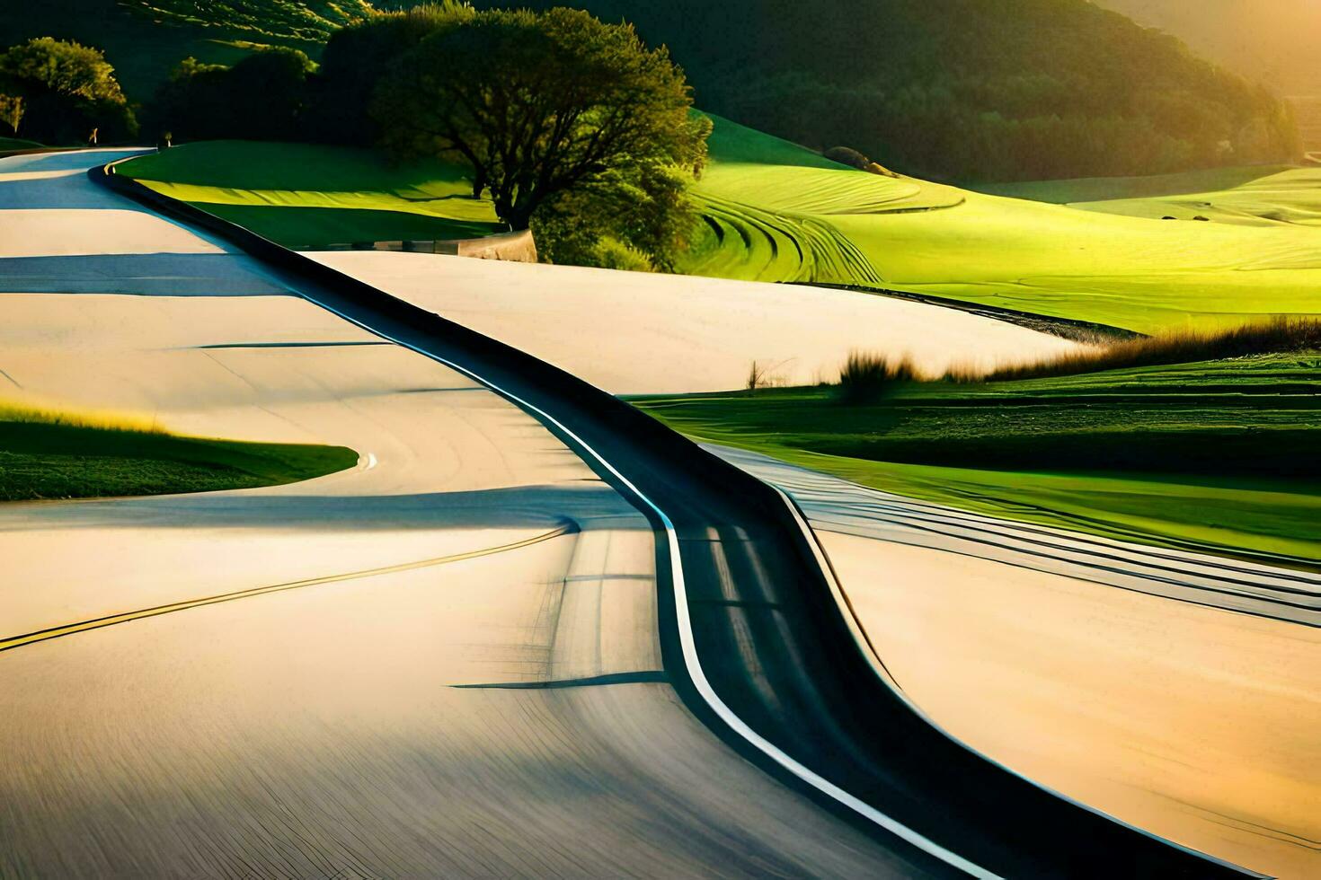 un largo exposición foto de un devanado la carretera. generado por ai