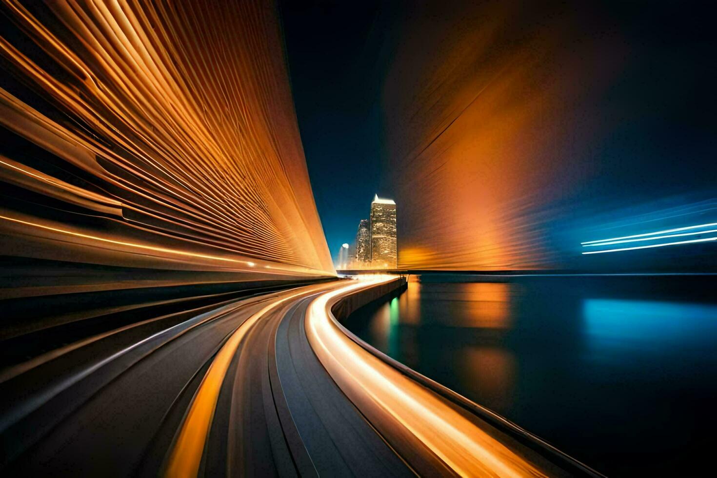 a long exposure photograph of a city at night. AI-Generated photo
