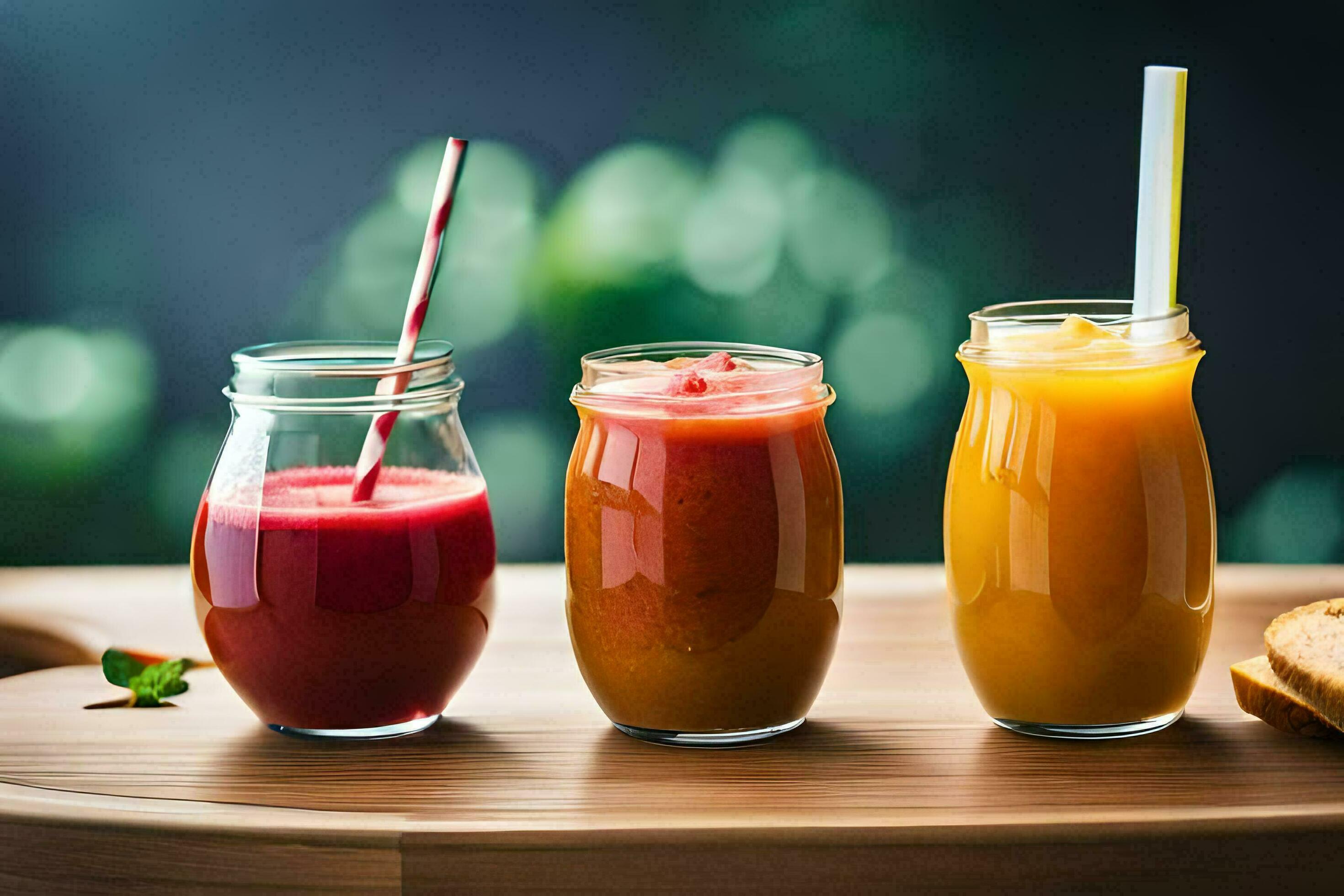 three different types of smoothies in glass jars. AIGenerated 32825783
