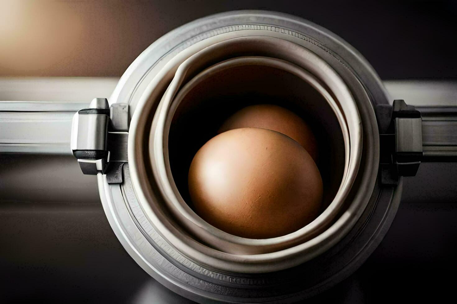 two eggs are in a metal container. AI-Generated photo