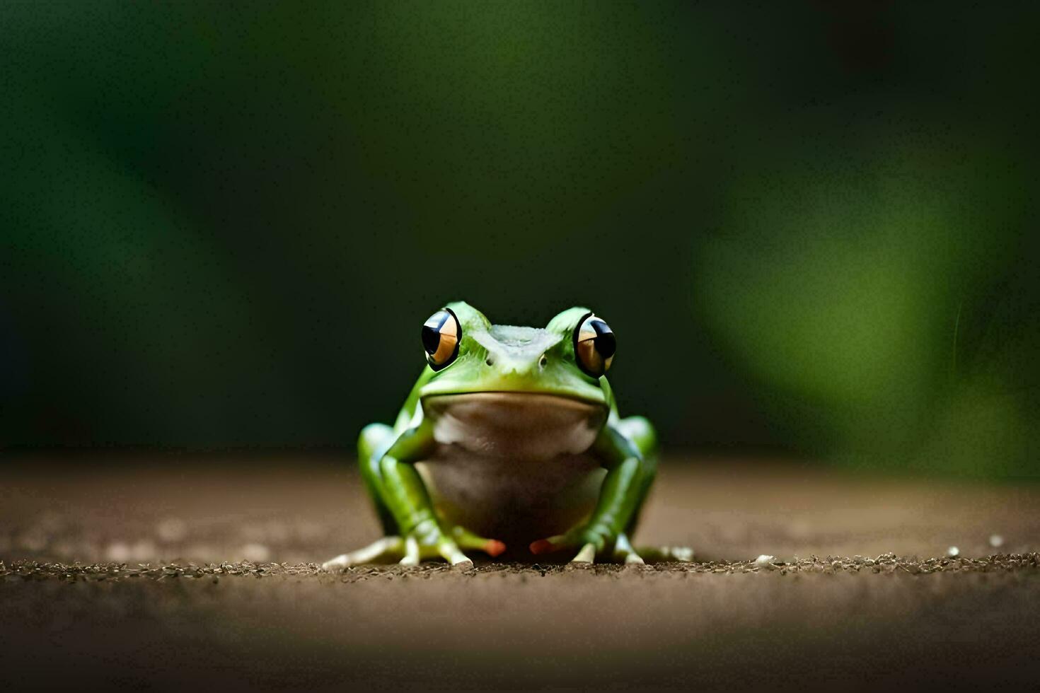 a frog sitting on the ground with a green background. AI-Generated photo