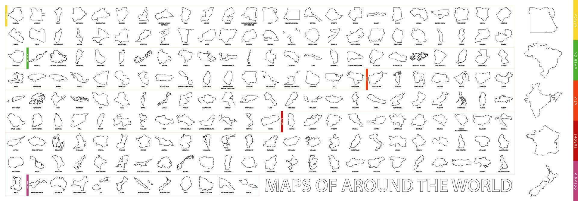 mapas de alrededor el mundo, contorno mapas recopilación. vector