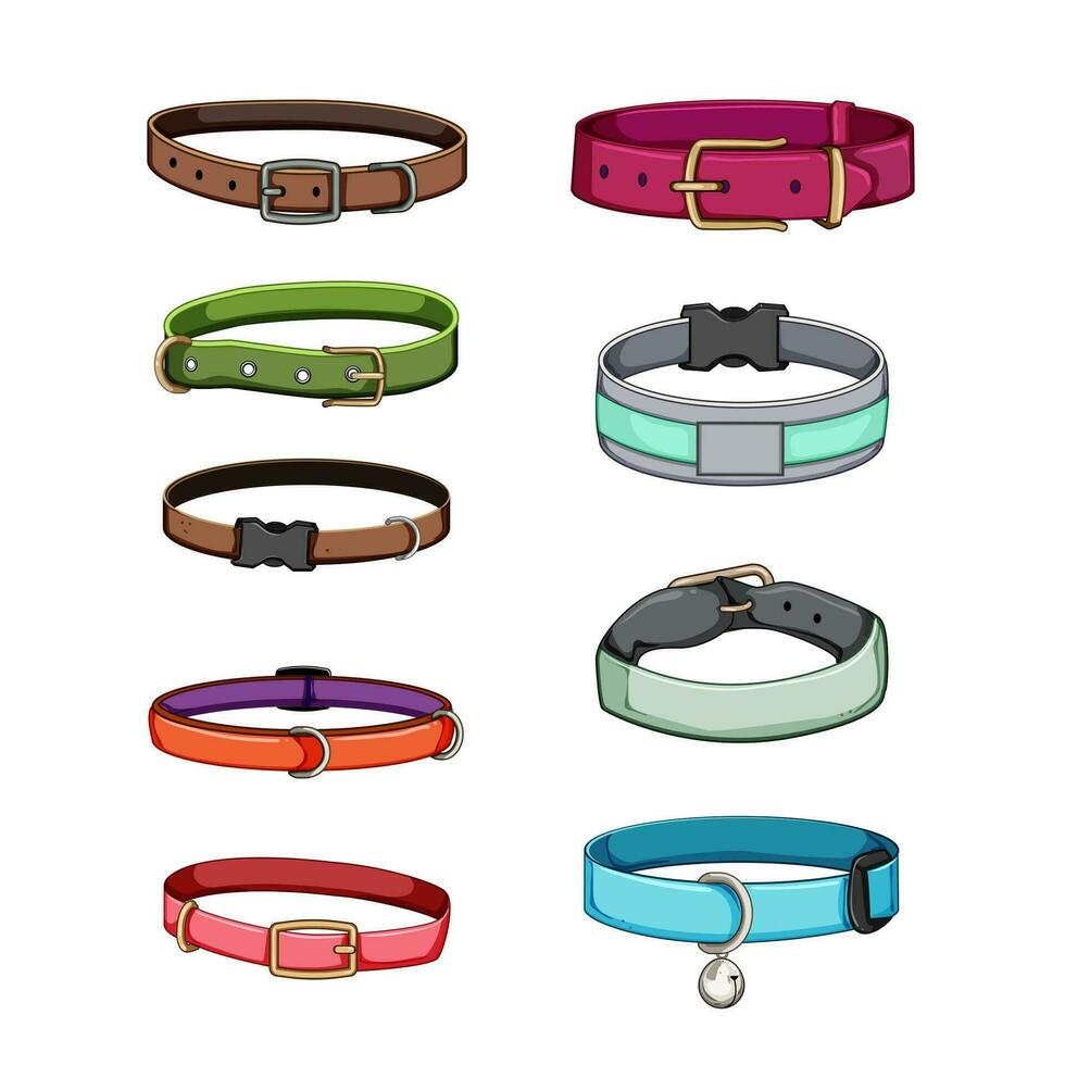pet collar set cartoon vector illustration