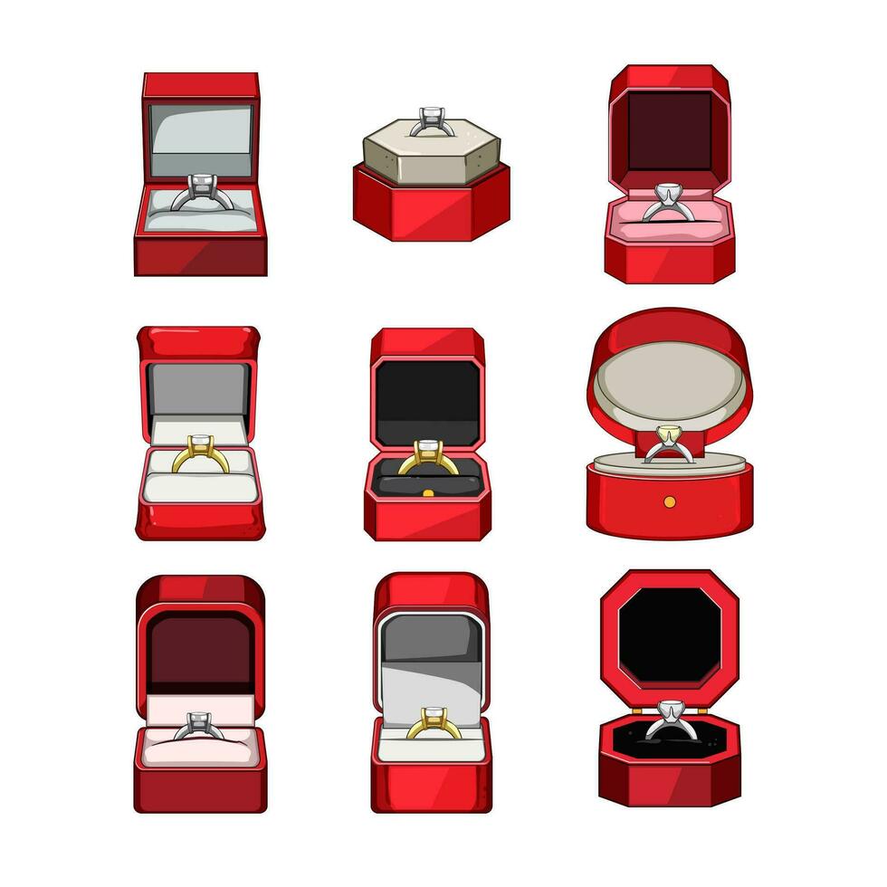 proposal ring box set cartoon vector illustration