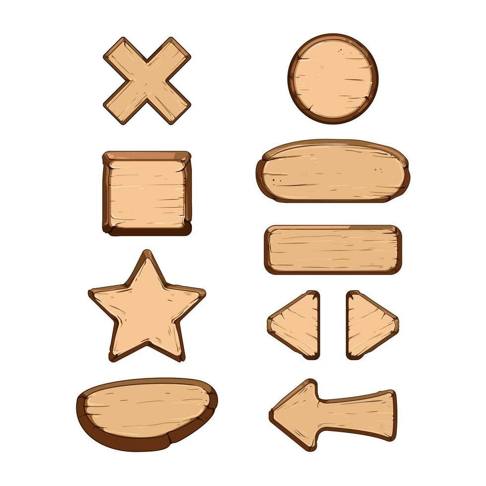 wooden button set cartoon vector illustration