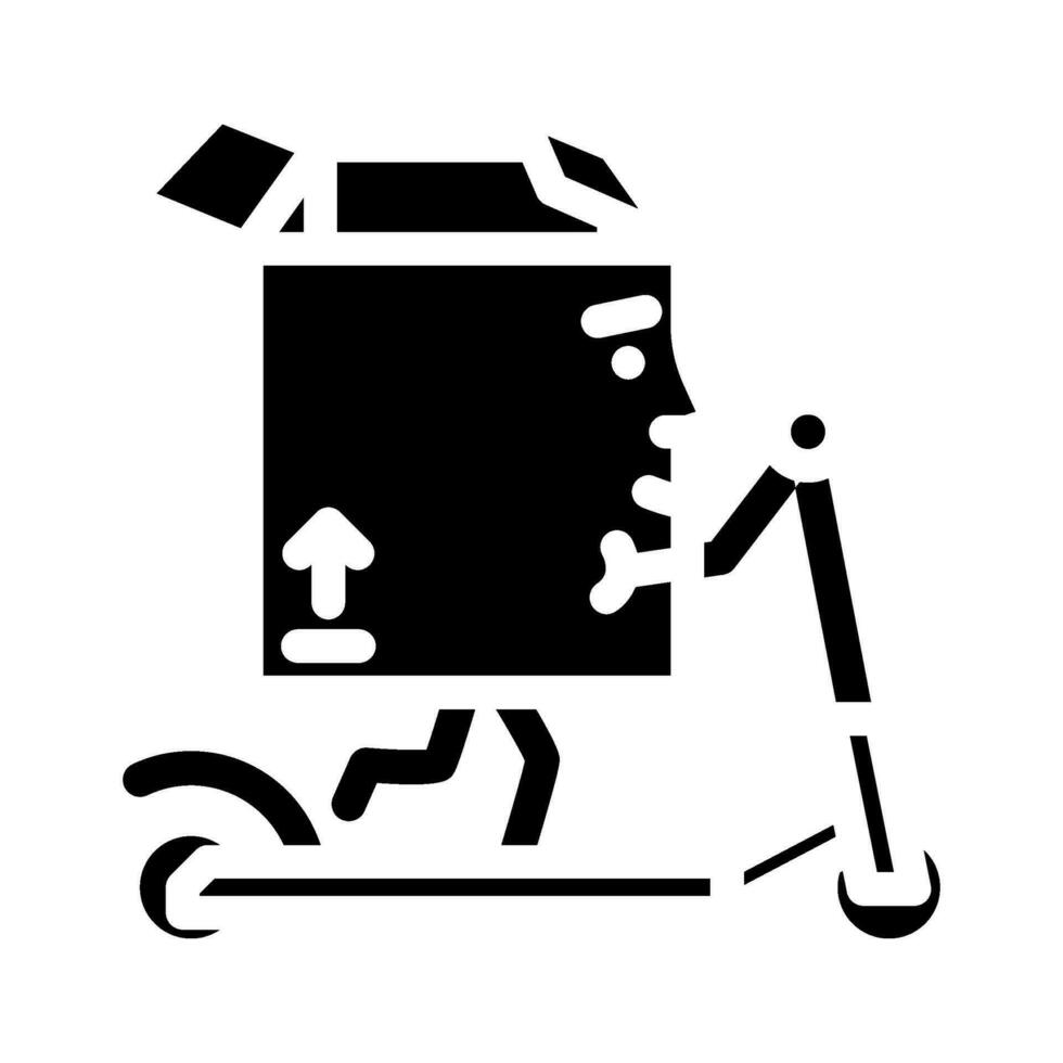 scooter paseo cartulina caja personaje glifo icono vector ilustración