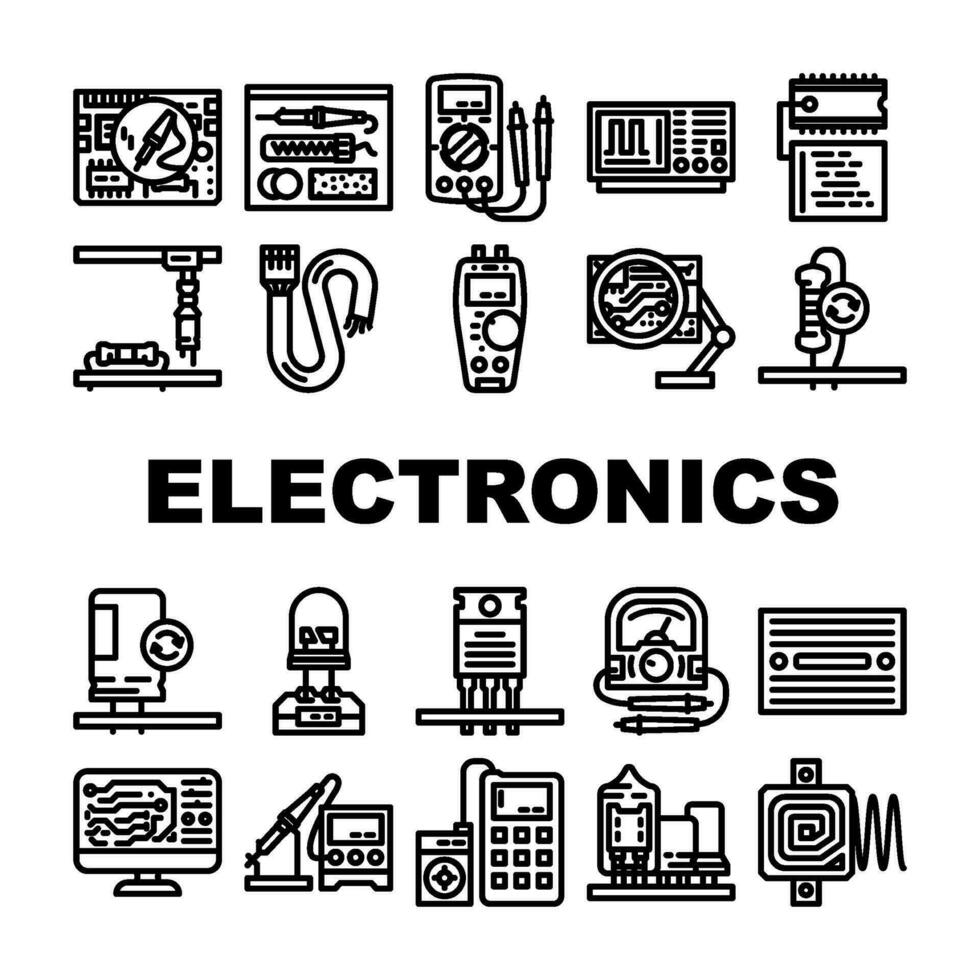 electrónica técnico industria íconos conjunto vector