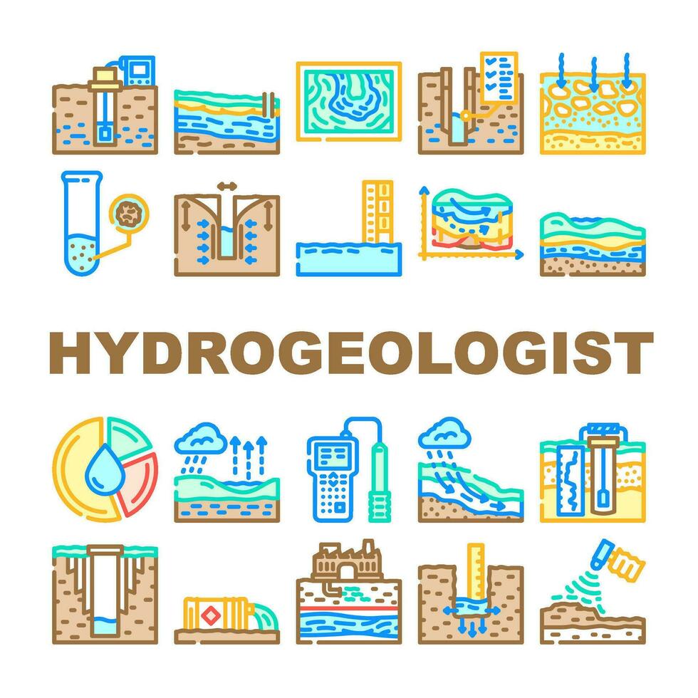 hydrogeologist industrial icons set vector