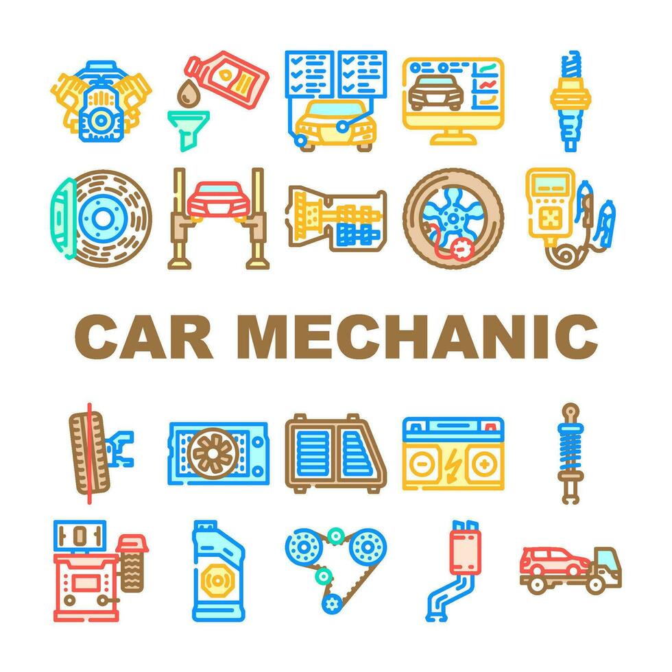 car mechanic auto icons set vector