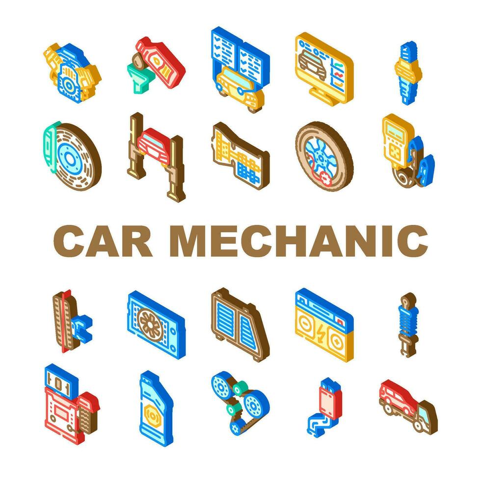 car mechanic auto icons set vector