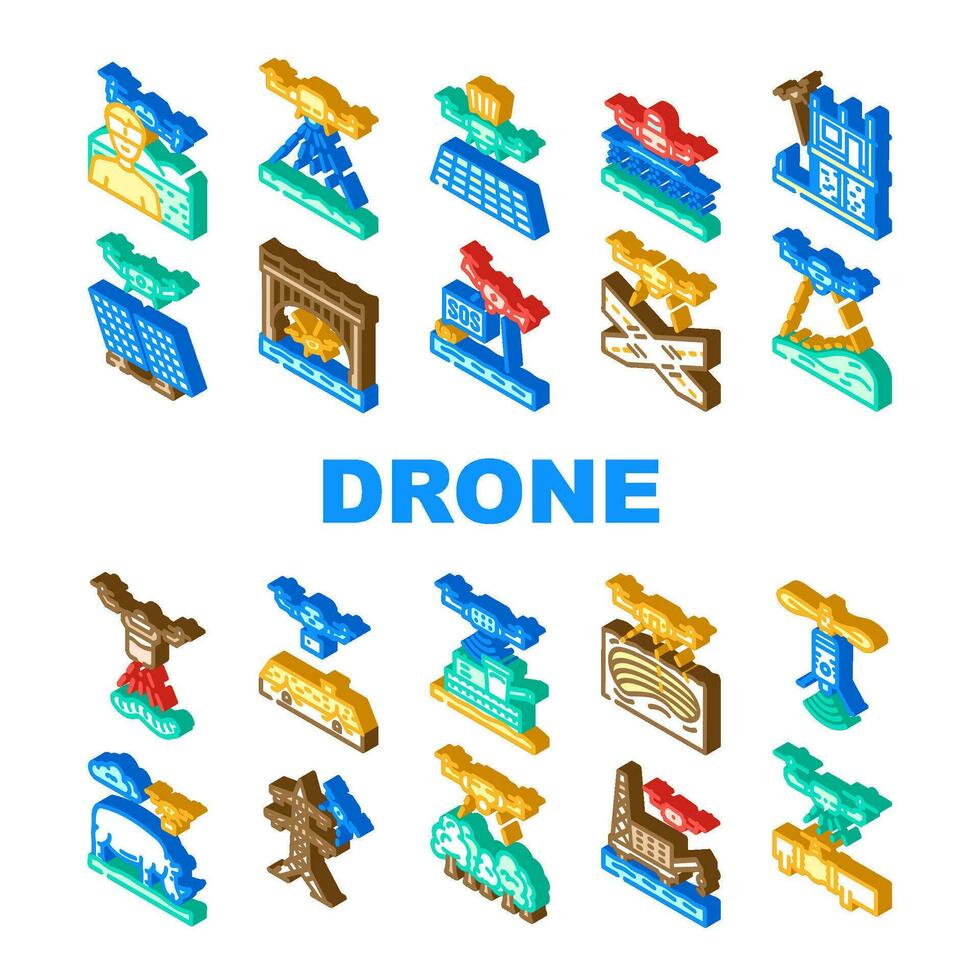 drone use technology icons set vector