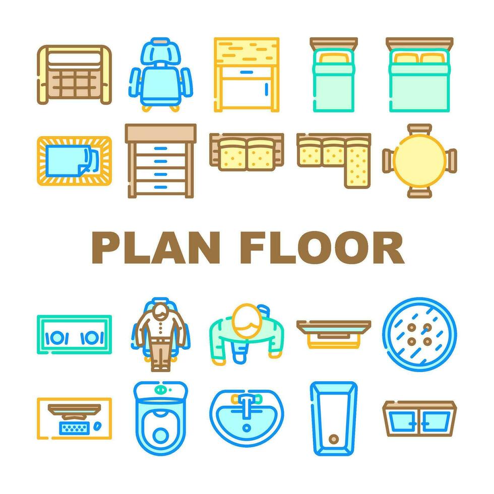 plan piso hogar íconos conjunto vector