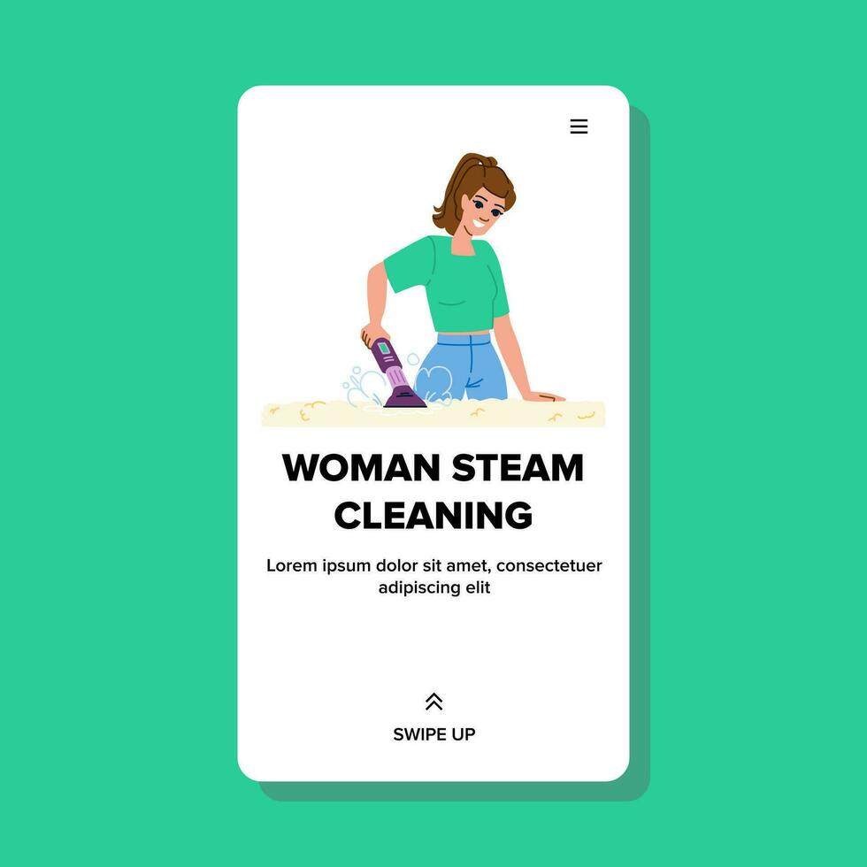 web woman steam cleaning vector