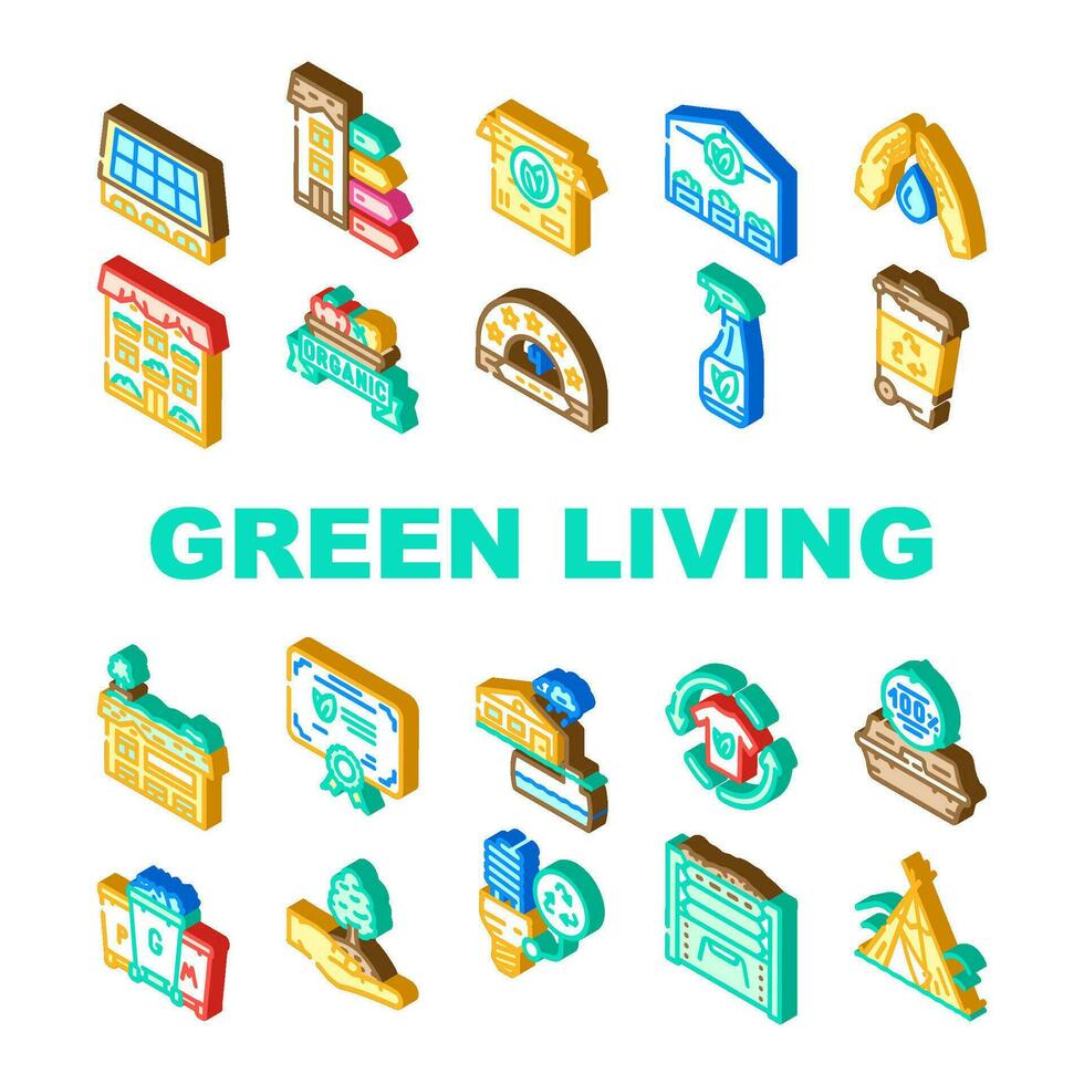 green living eco icons set vector