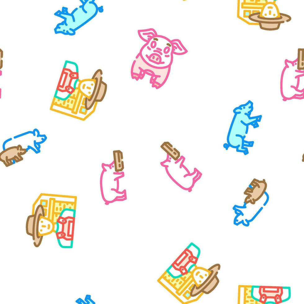 pig pork farm seamless pattern vector