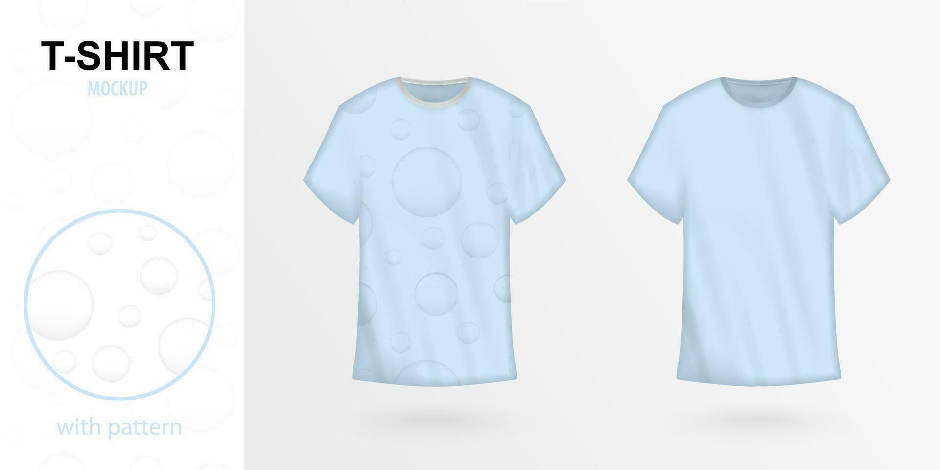 Light blue T-shirt mockup with bubble pattern. vector