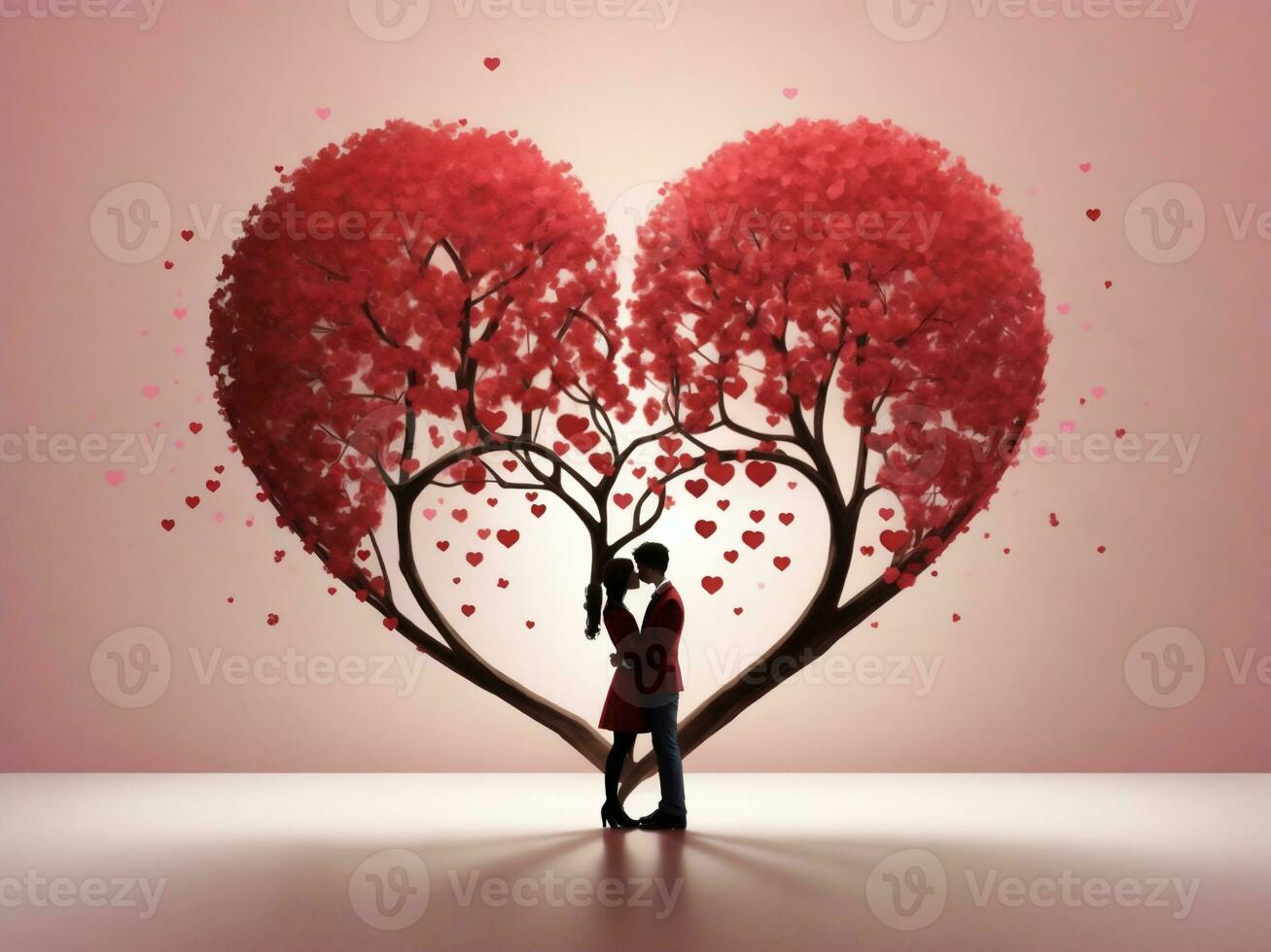 graphics for a couple in love against the background of a red heart-shaped tree photo