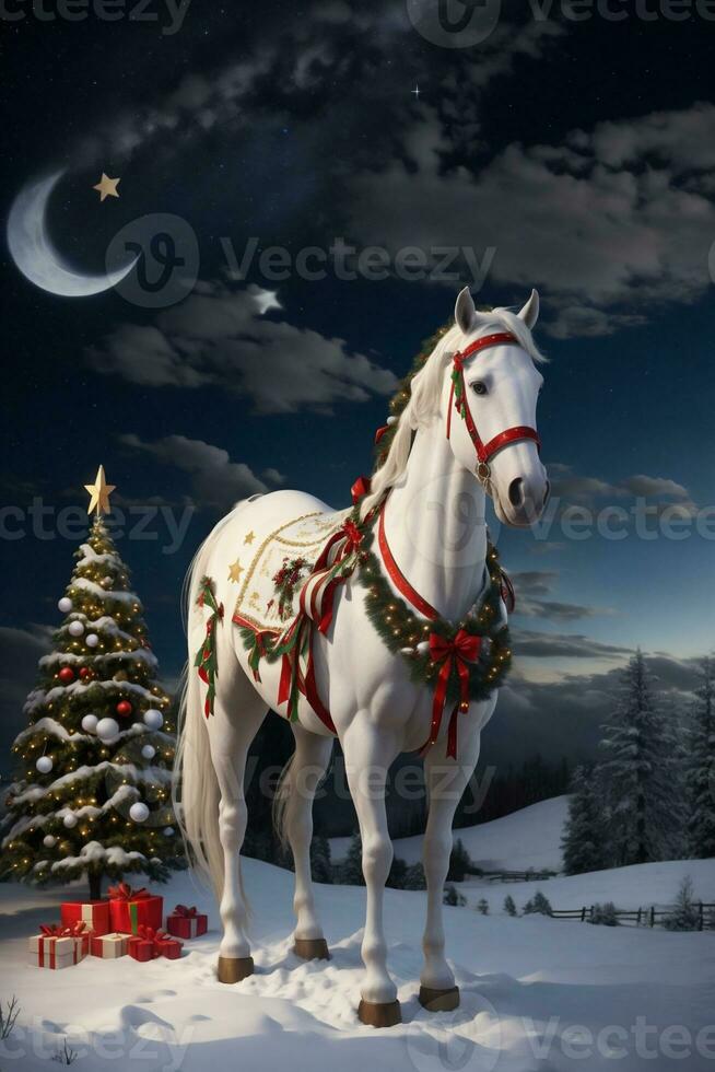 christmas horse on the background of christmas decorations photo