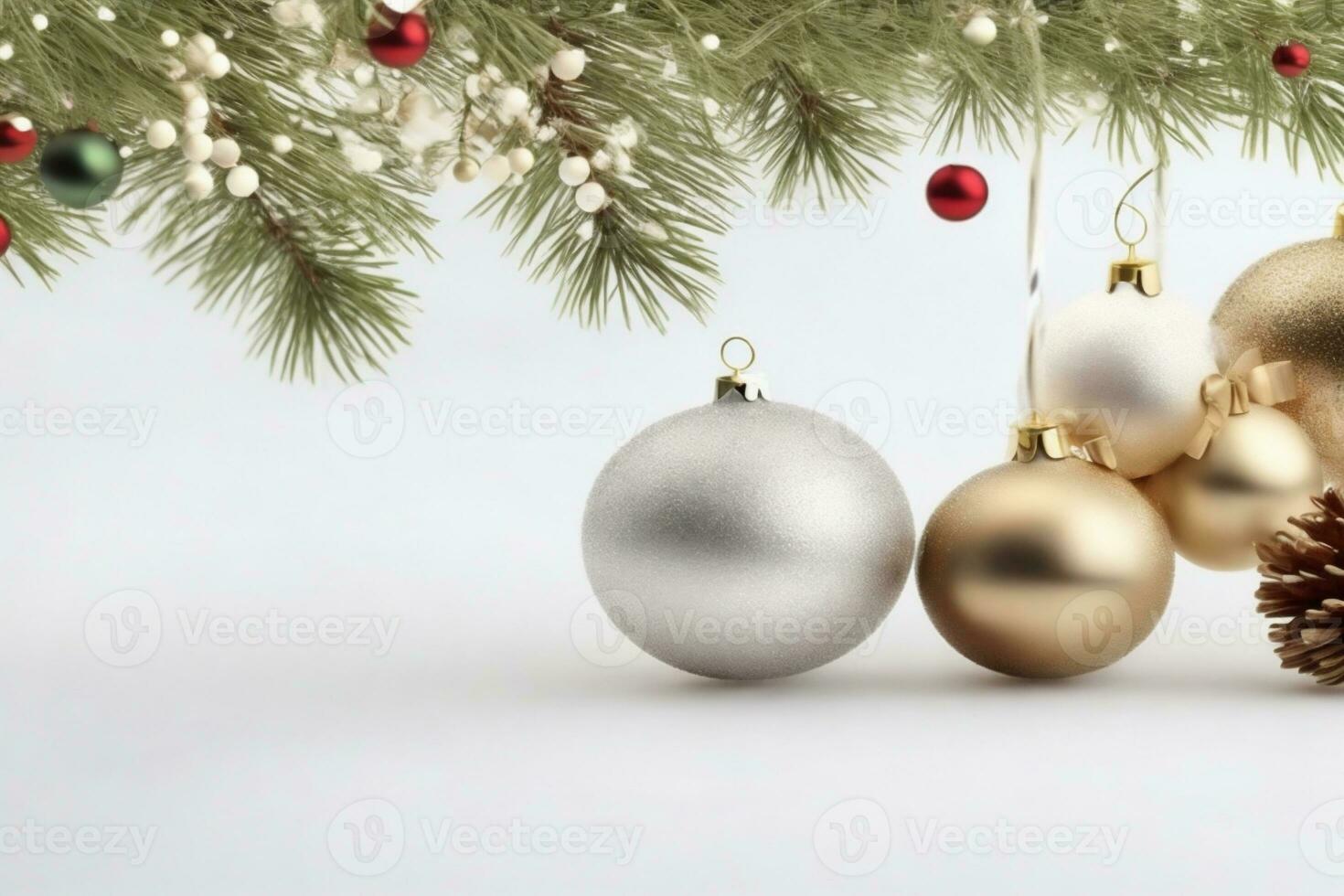 christmas graphic with large space for text pine branches and decorations photo