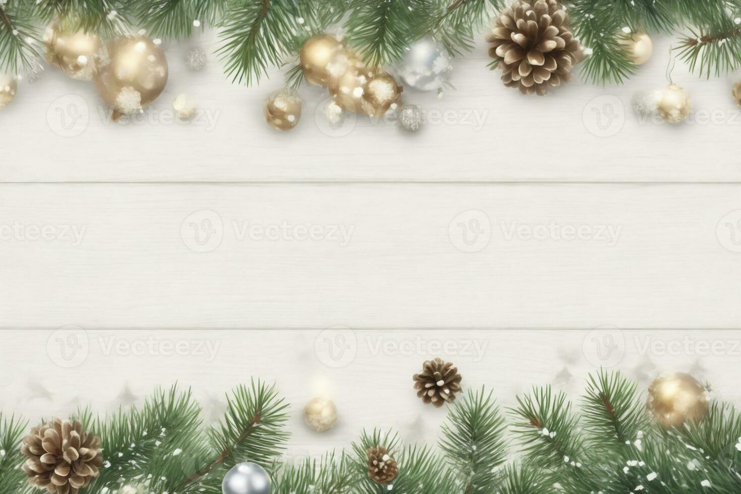 christmas graphic with large space for text pine branches and decorations photo