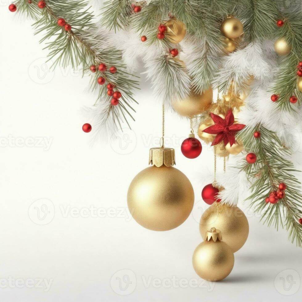 christmas graphic with large space for text pine branches and decorations photo