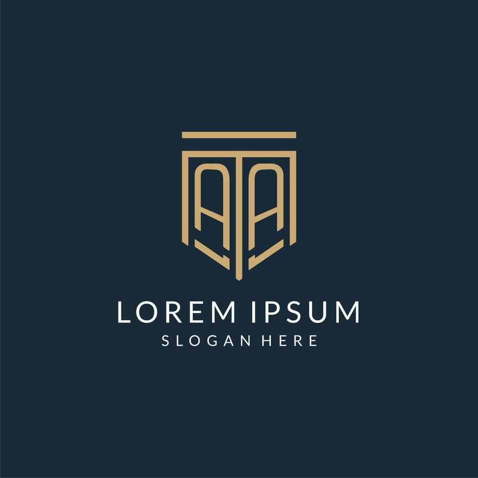 Initial AA shield logo monoline style, modern and luxury monogram logo design vector